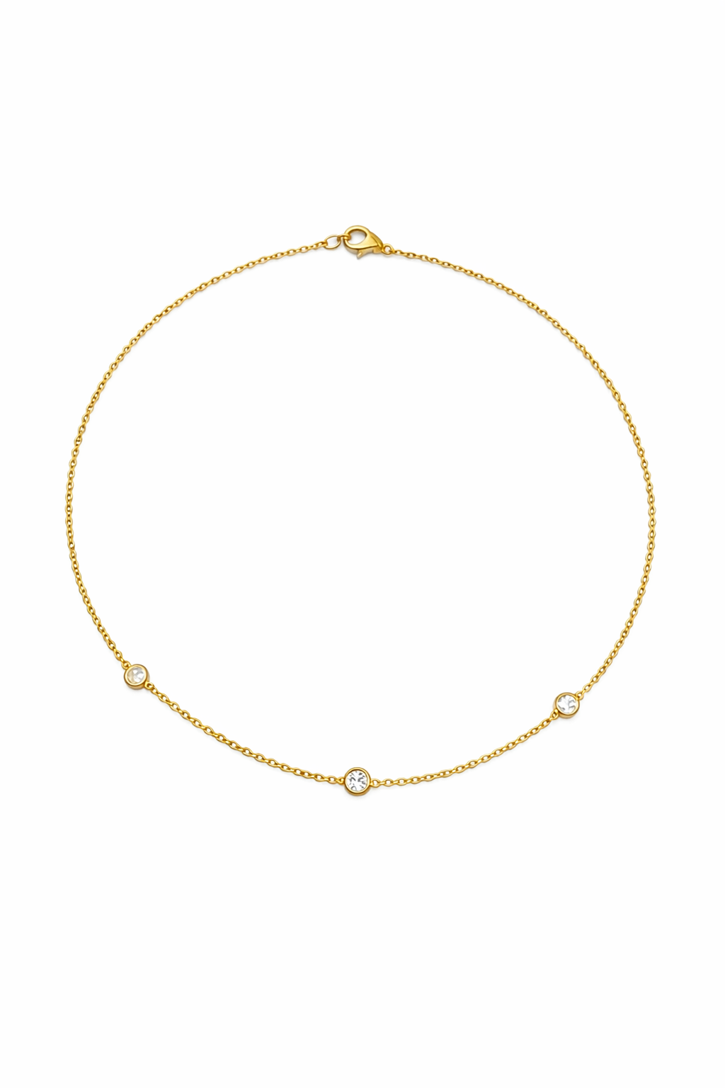14K necklace with 3 bezel set diamonds