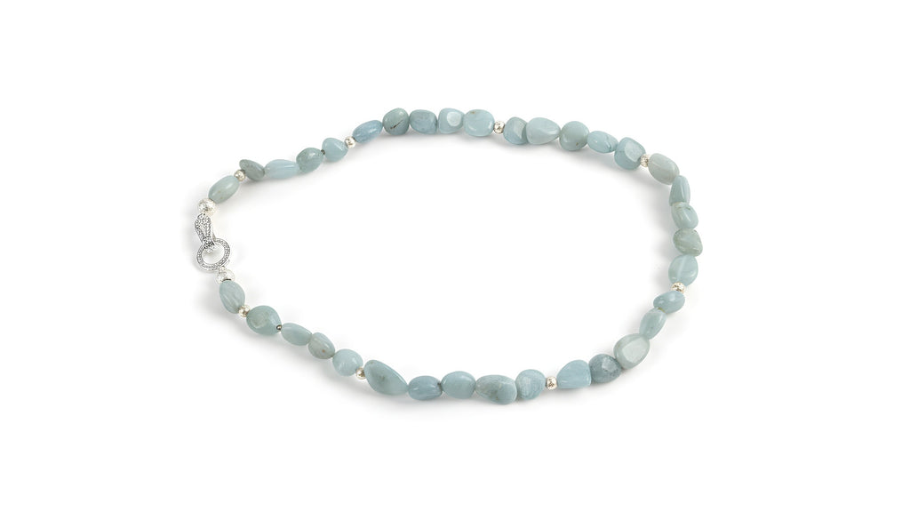 aquamarine nugget necklace with sterling silver beads