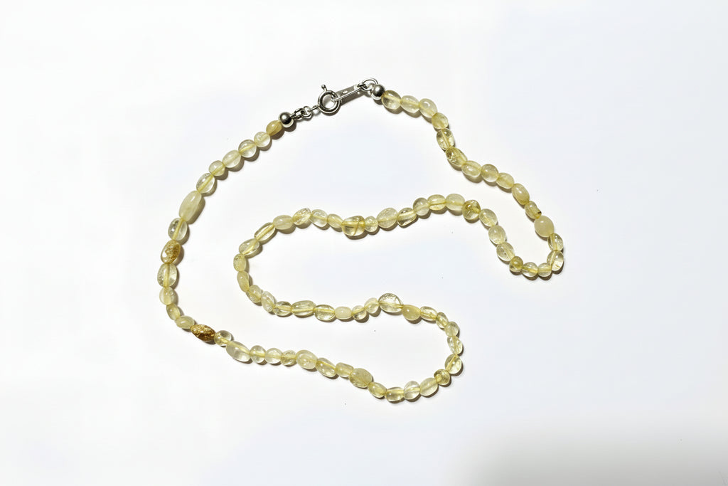 Citrine gemstone bead necklace with sterling silver lock
