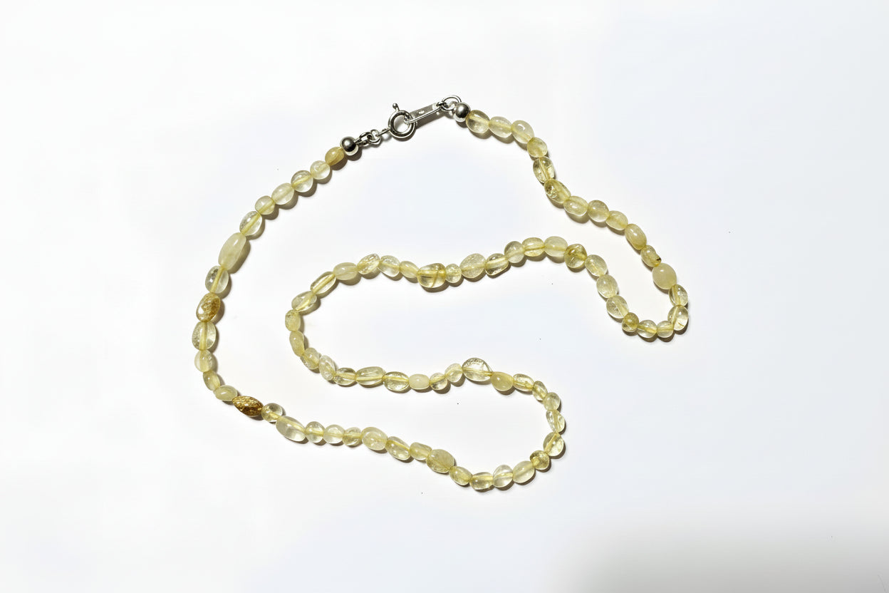 Citrine gemstone bead necklace with sterling silver lock