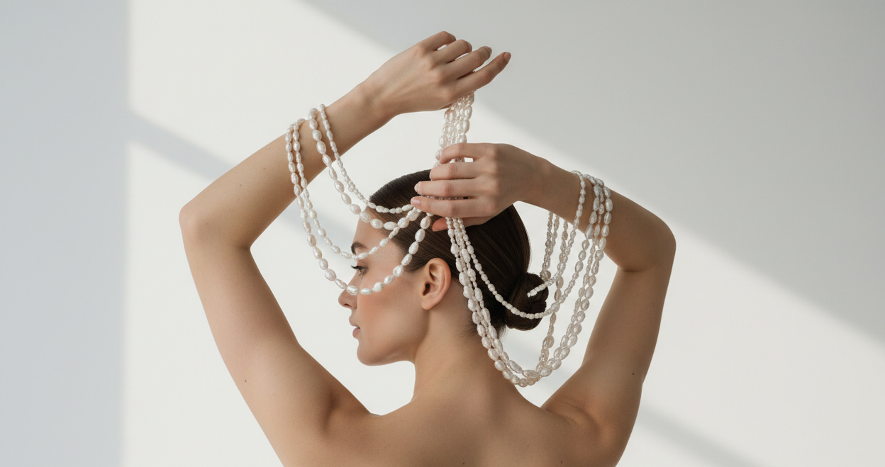 Woman with pearl necklace accessories