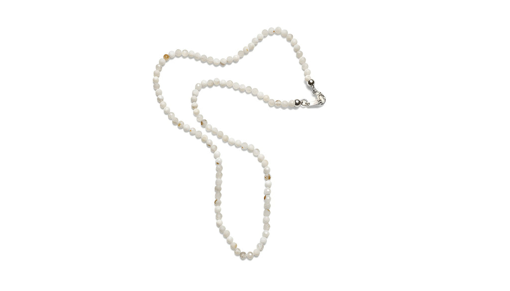 White moonstone gemstone bead necklace with sterling silver lock