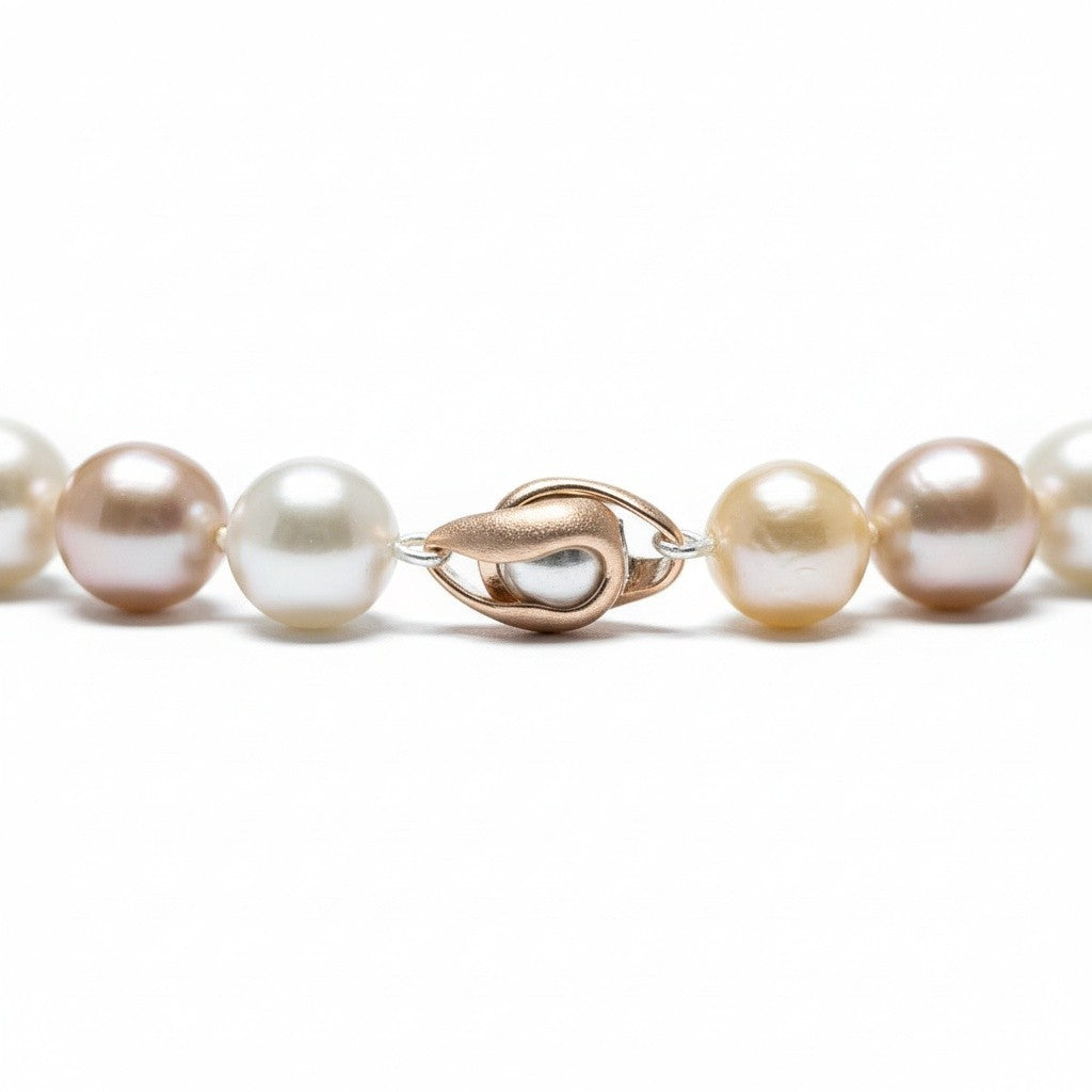Peach and Pink Pearls Rose gilded clasp