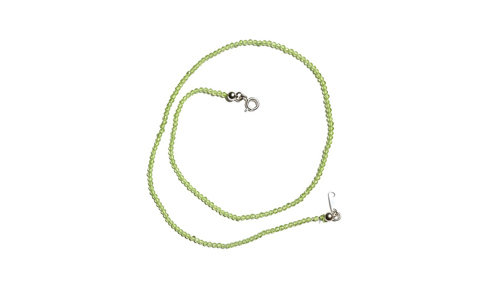 Peridot gemstone bead necklace with sterling silver lock
