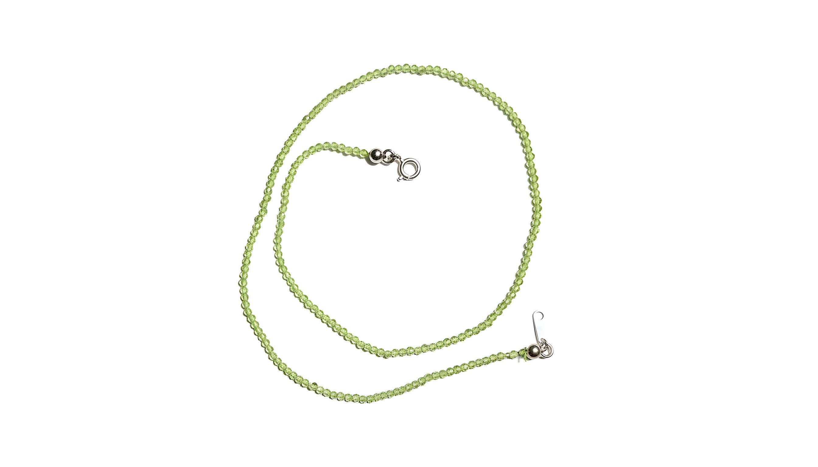 Peridot gemstone bead necklace with sterling silver lock