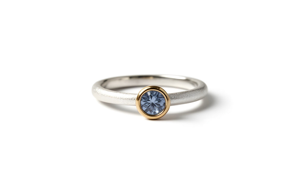 Sapphire solitaire in bezel sterling silver ring