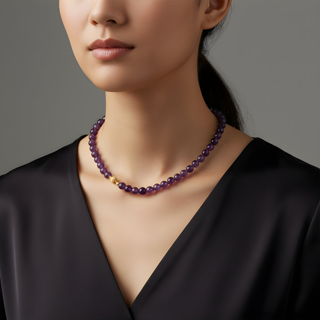 Purple Amethyst gemstone necklace with magnetic lock