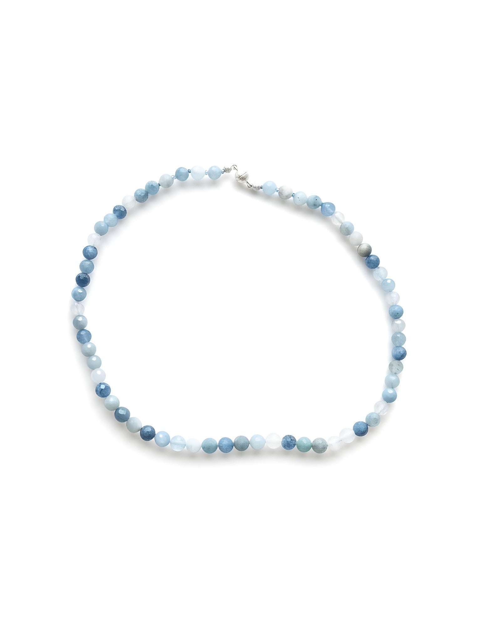 Blue tone Aquamarine 6mm gemstone necklace with sterling silver lock