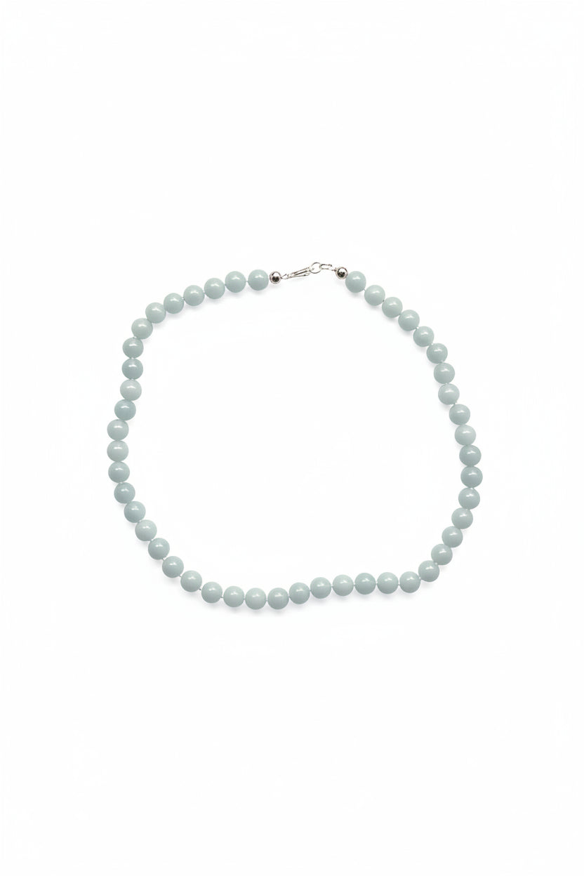 Aquamarine gemstone necklace 8mm with sterling silver lock