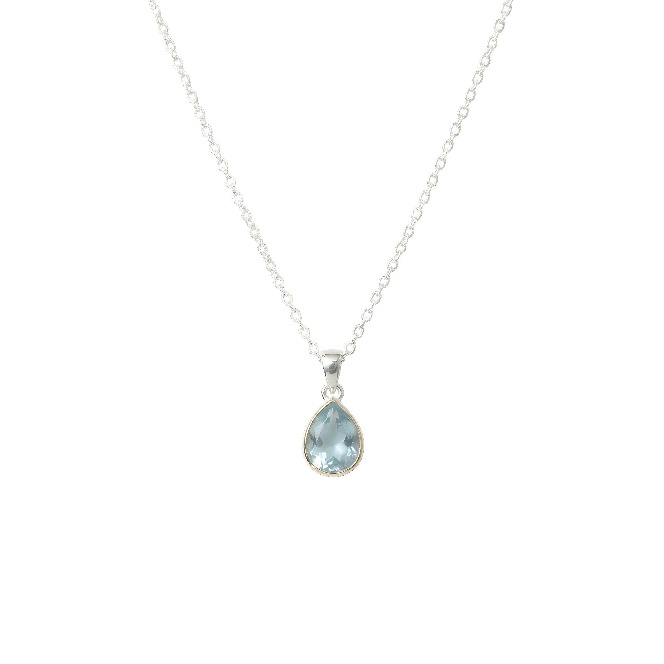 Oval aquamarine teardrop pendant in sterling silver