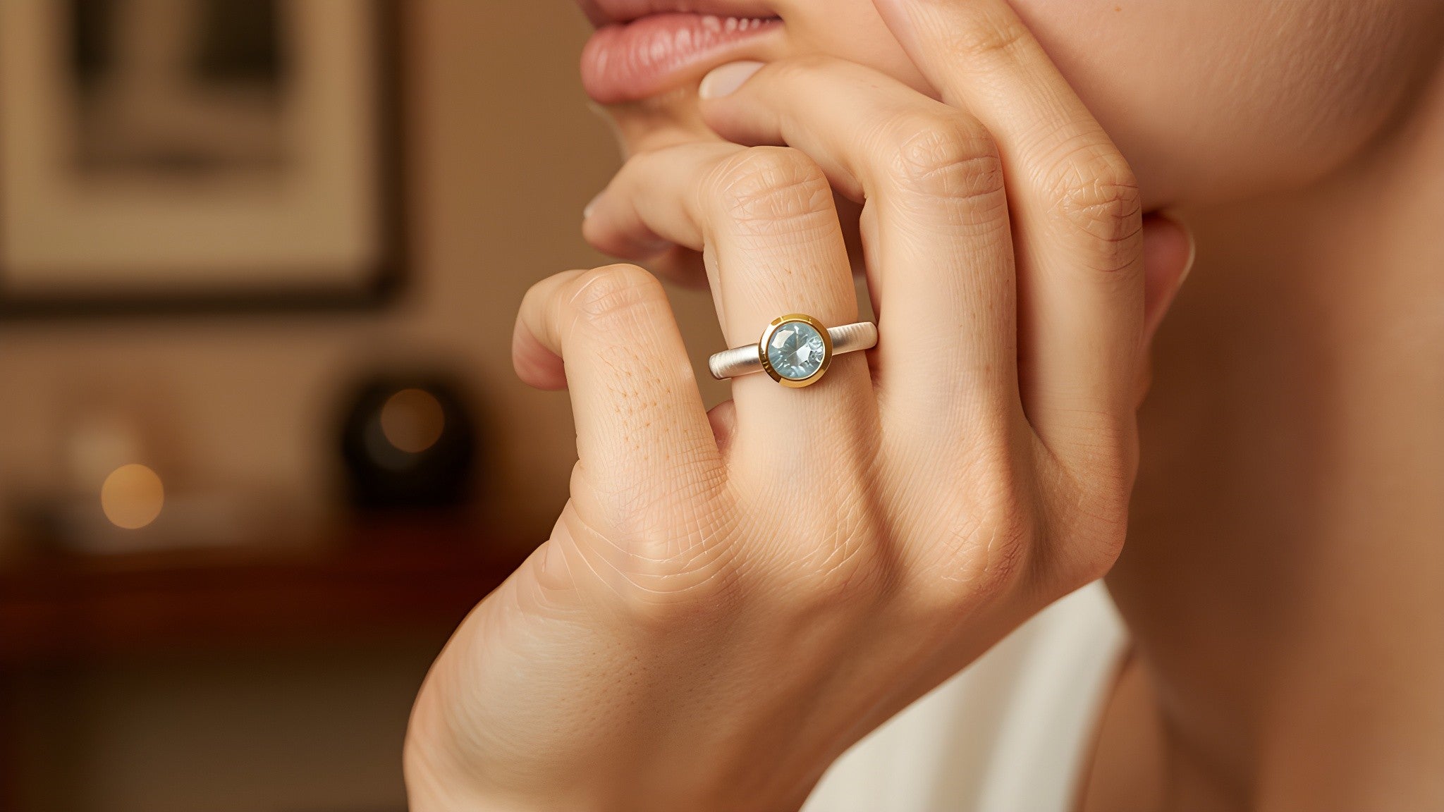 Display sterling silver aquamarine solitaire ring in bezel setting