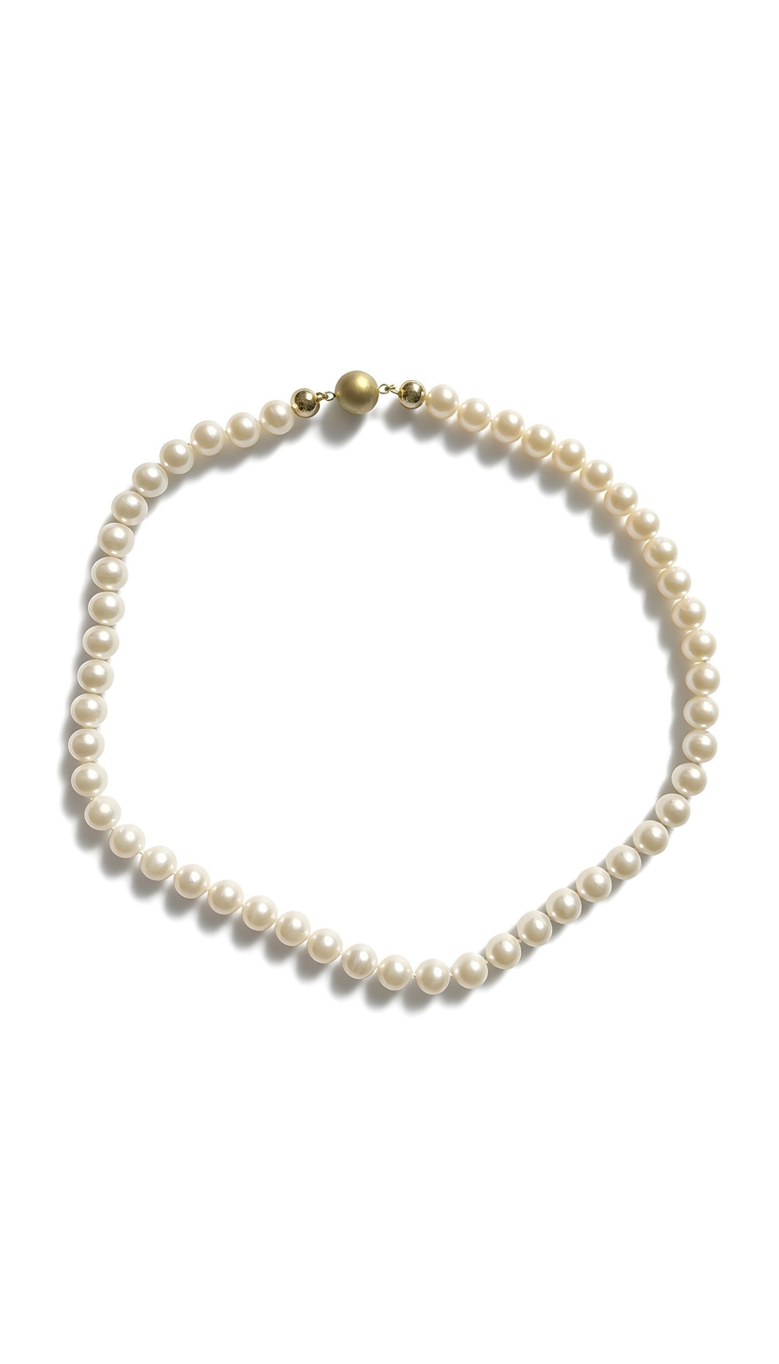 White freshwater pearl necklace 8mm with 14K yellow gold lock