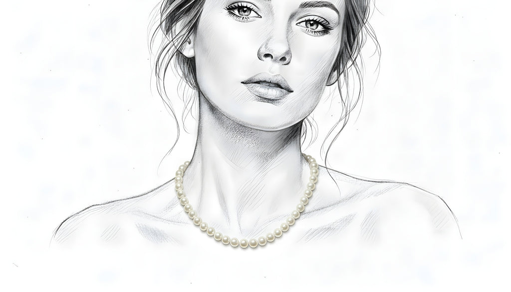 Display illustration of white freshwater pearl necklace 8mm with 14K gold lock