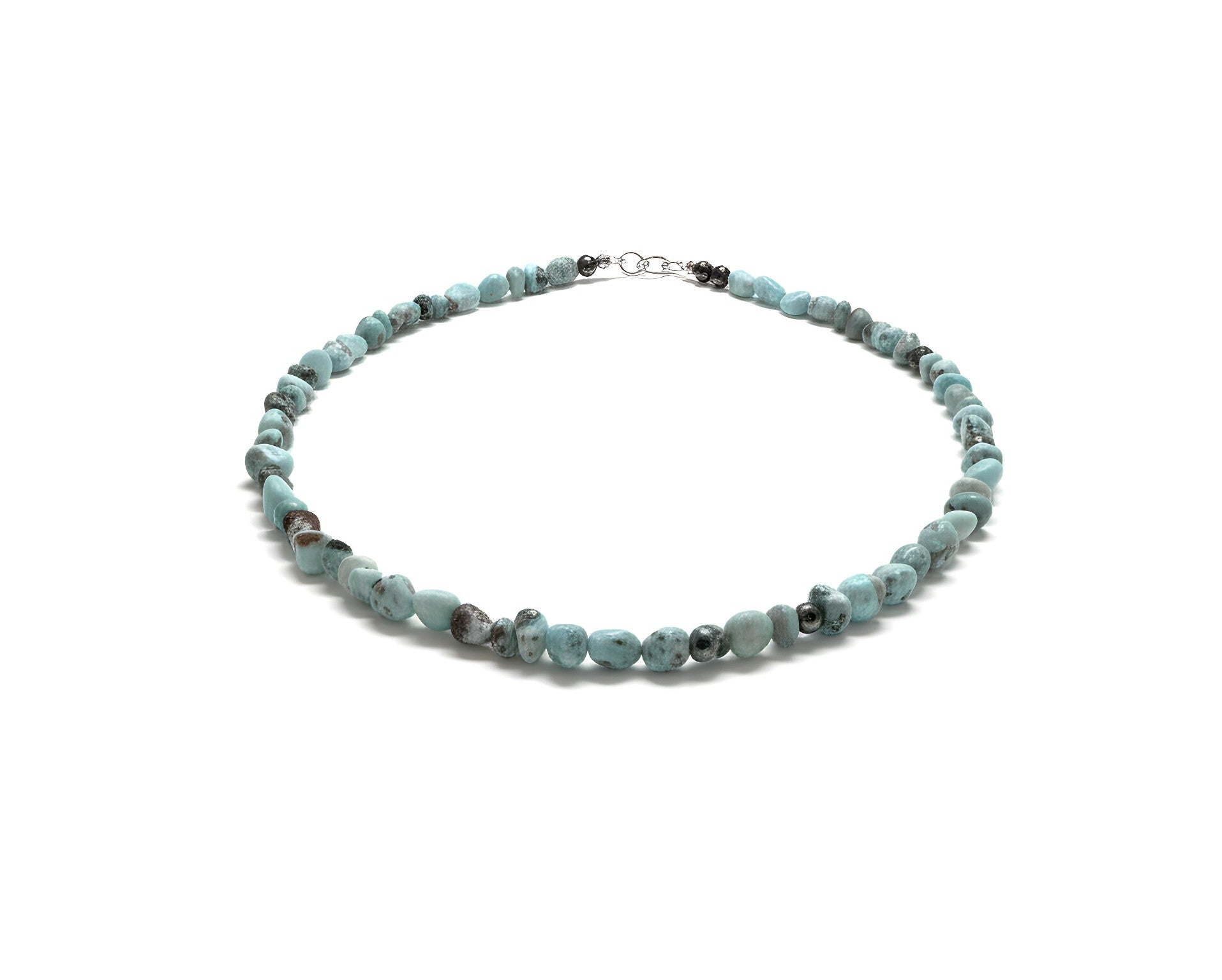 Larimar nugget 8-8.5mm gemstone necklace with sterling silver lock