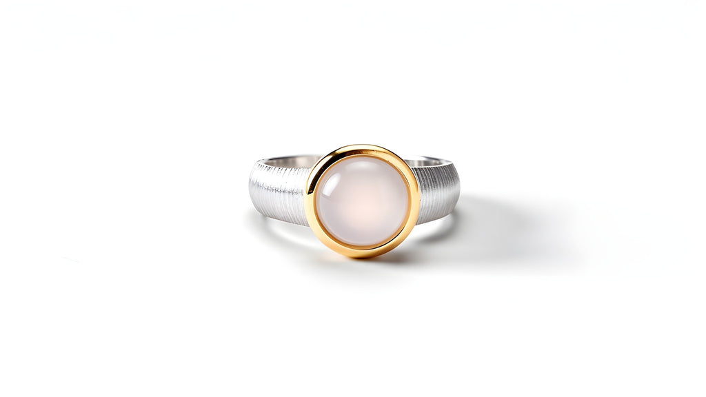 Moonstone solitaire ring bezel set sterling silver