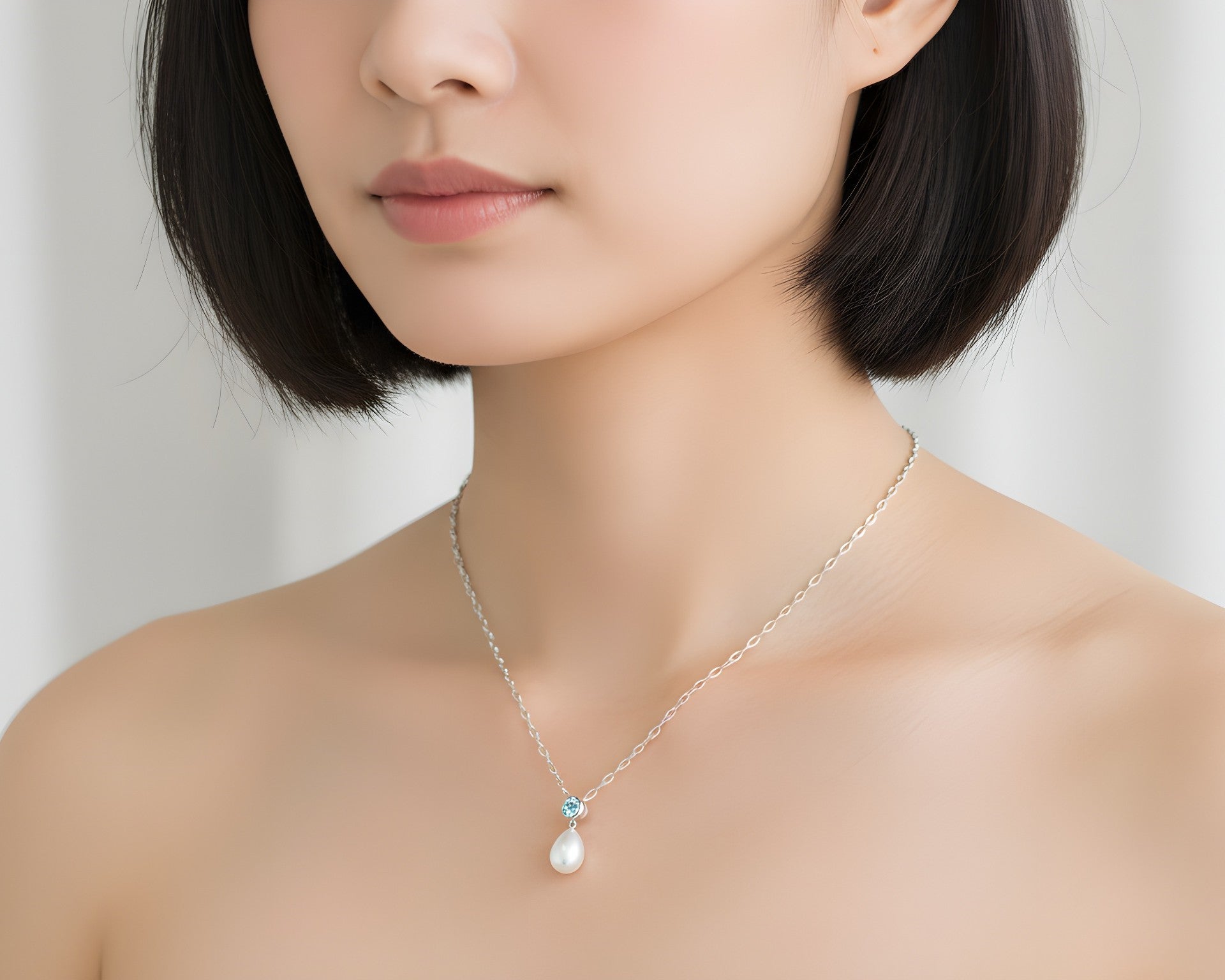 Display sterling silver pendant with topaz and cultured pearl