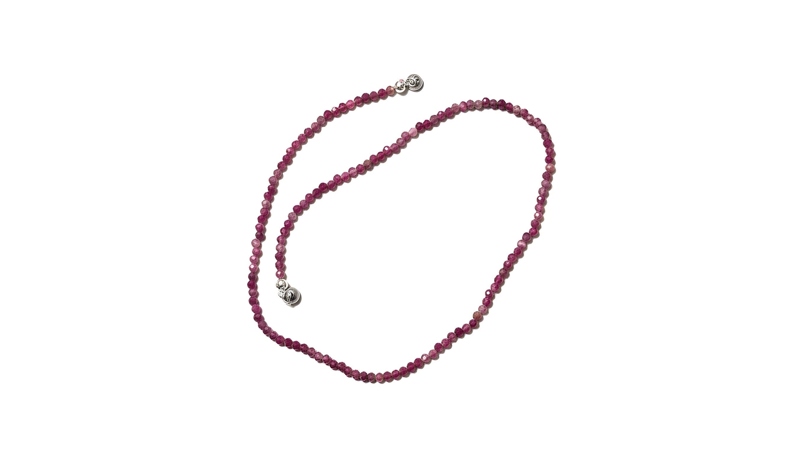Red tourmaline gemstone bead necklace with sterling silver lock