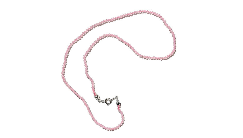 Rose quartz gemstone bead necklace with sterling silver lock