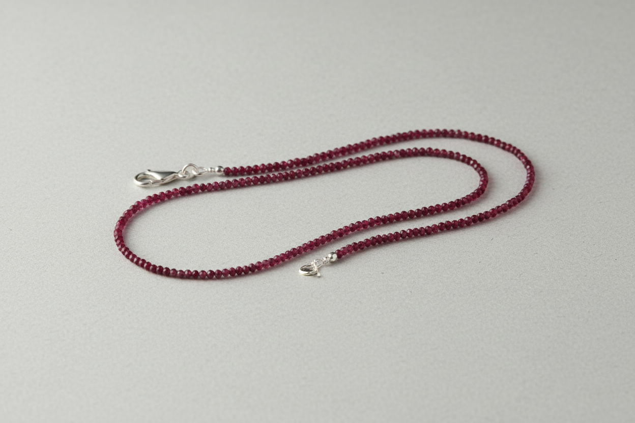 Red tourmaline gemstone bead necklace with sterling silver lock