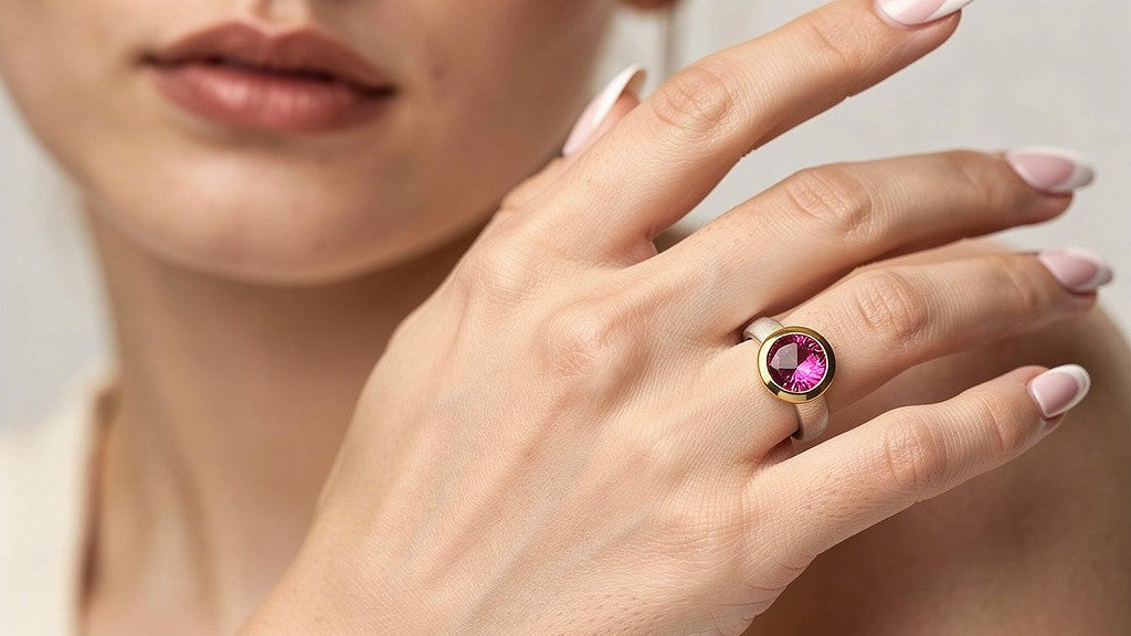 Display sterling silver tourmaline solitaire ring in bezel setting